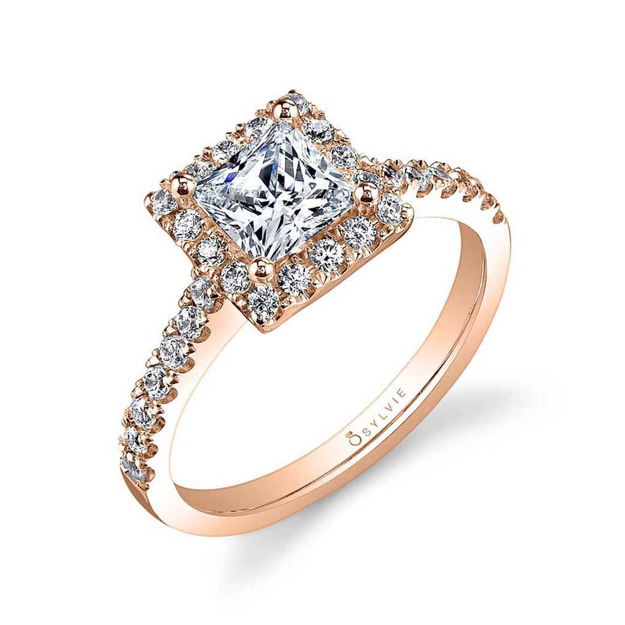 Princess Cut Classic Halo Engagement Ring - Chantelle 14k Gold Rose