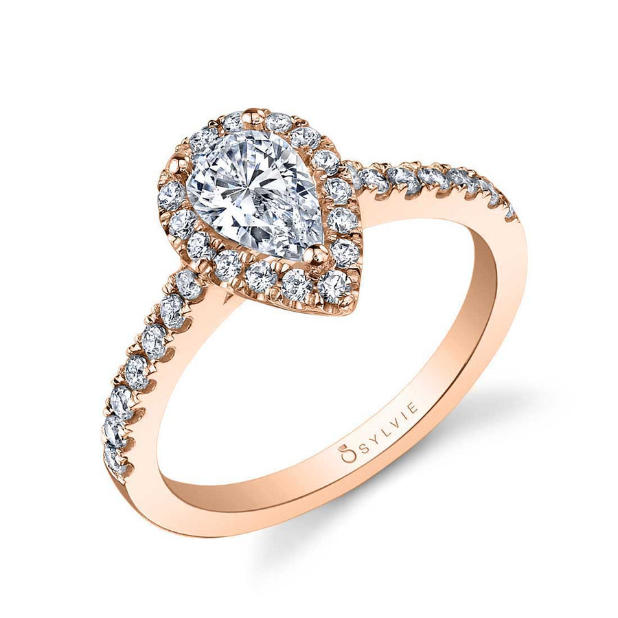 Pear Shaped Classic Halo Engagement Ring - Chantelle 14k Gold Rose