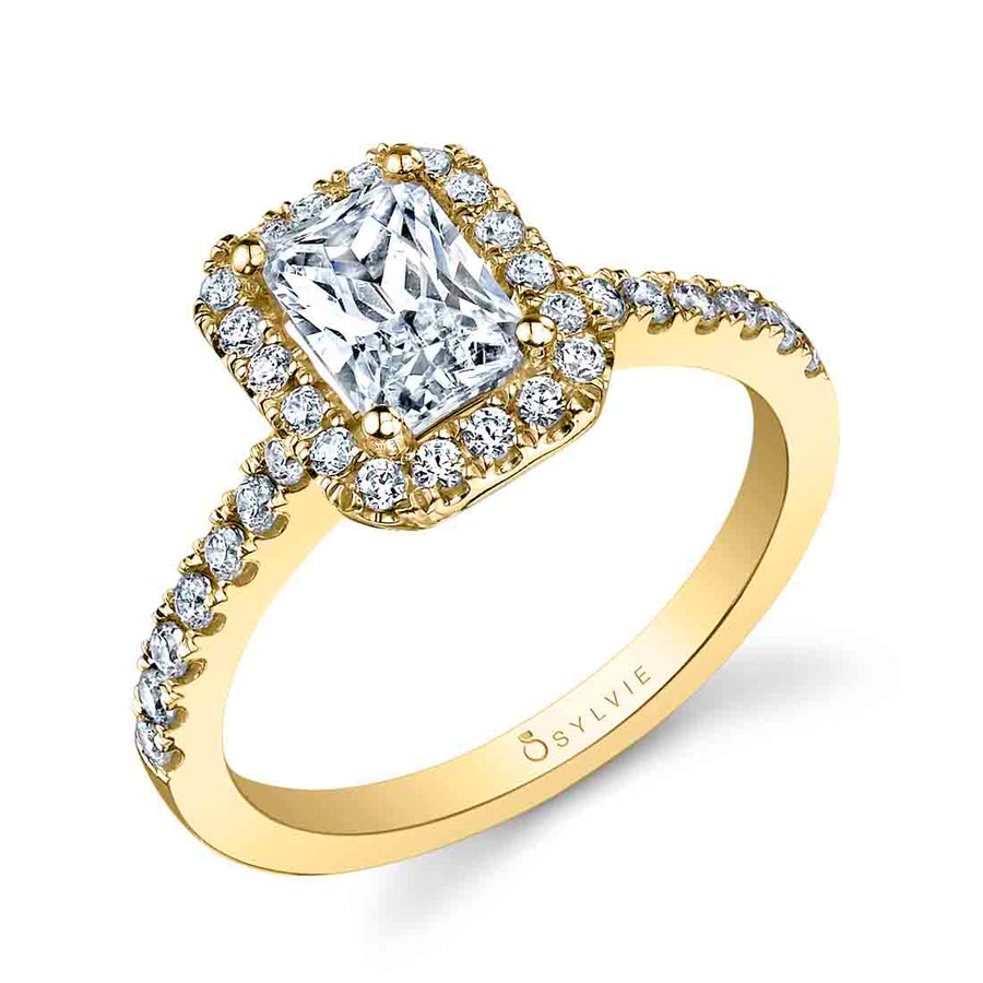 Emerald Cut Classic Halo Engagement Ring - Chantelle 18k Gold Yellow