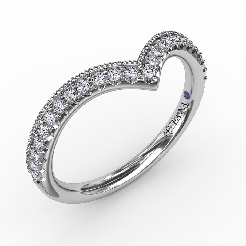 Fana French Pave Chevron Diamond Band with Milgrain Edging