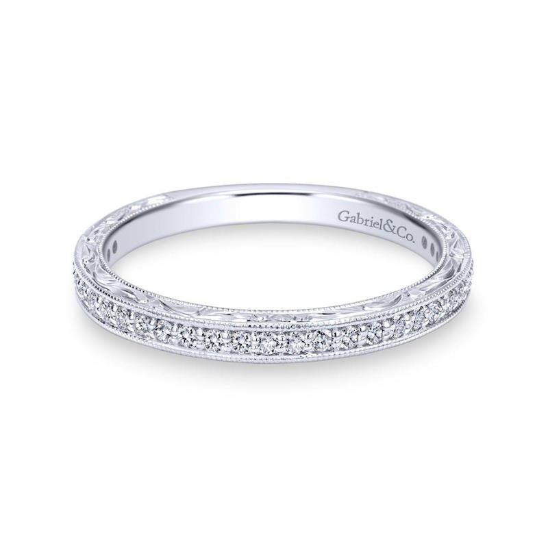 Gabriel & Co. 14k White Gold Victorian Diamond Wedding Band