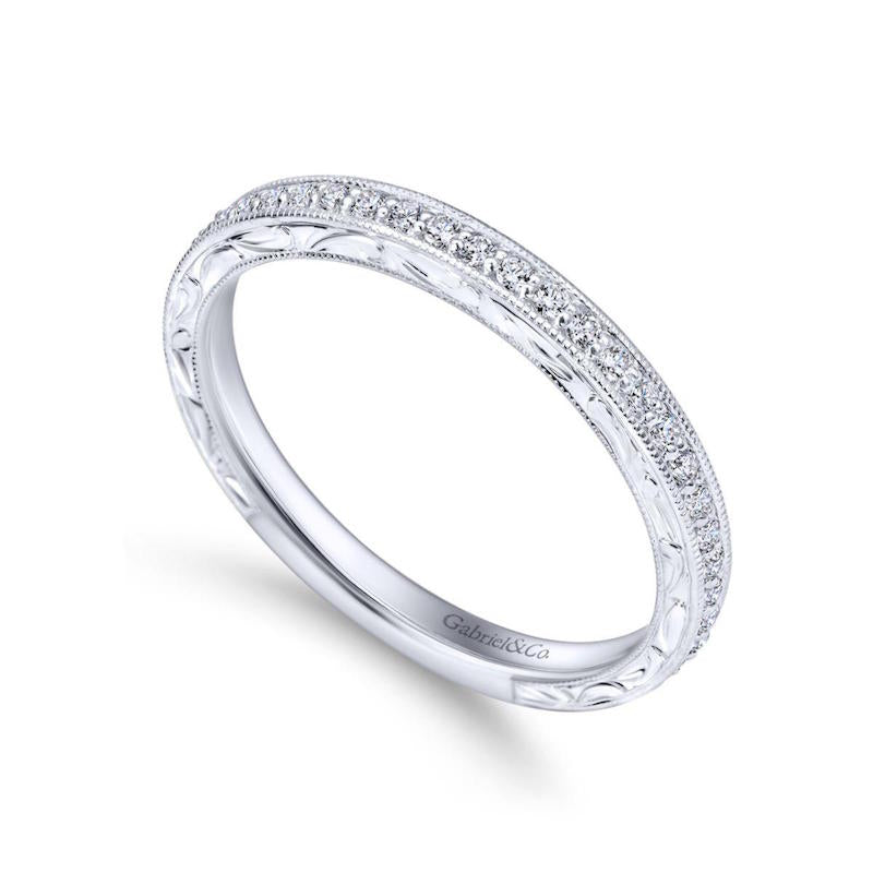 Gabriel & Co. 14k White Gold Victorian Diamond Wedding Band