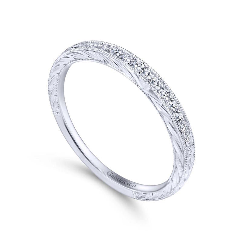 Gabriel & Co. 14k White Gold Victorian Diamond Wedding Band