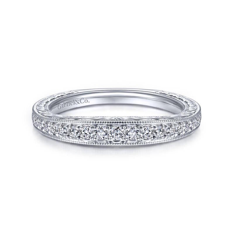 Gabriel & Co. 14k White Gold Victorian Diamond Wedding Band