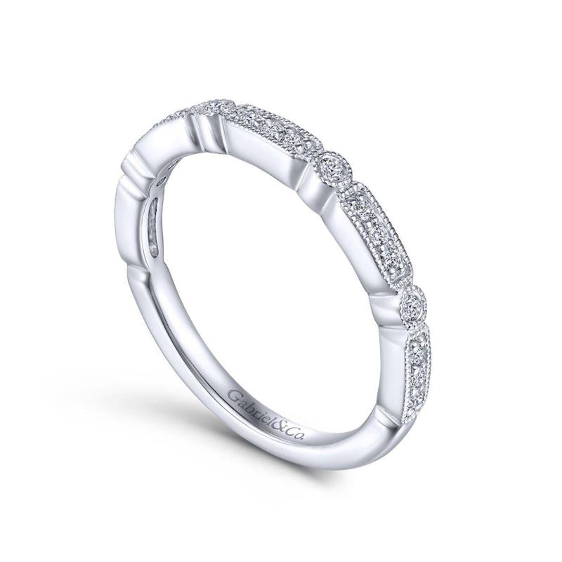 Gabriel & Co. 14k White Gold Victorian Diamond Wedding Band