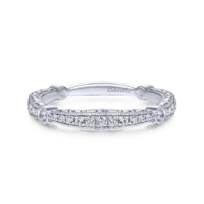 Gabriel & Co. 14k White Gold Victorian Diamond Wedding Band