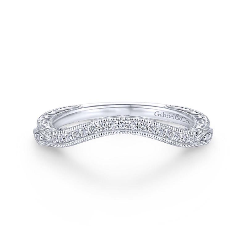 Gabriel & Co. 14k White Gold Victorian Curved Wedding Band