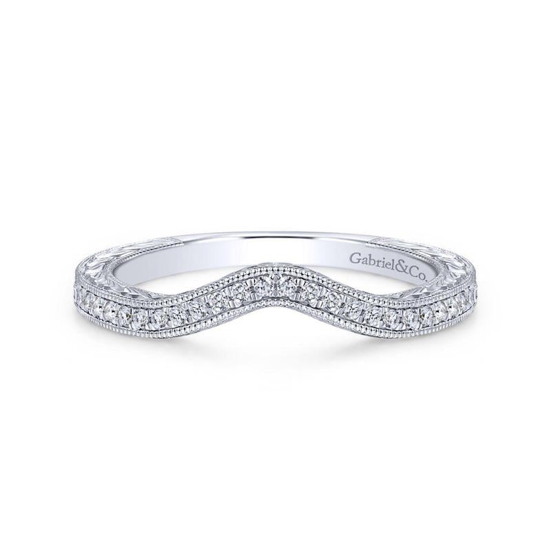 Gabriel & Co. 14k White Gold Victorian Curved Wedding Band