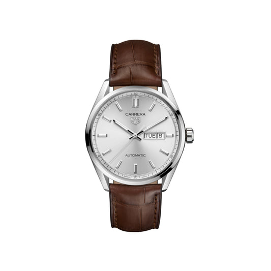 TAG Heuer Carrera Calibre 5 Automatic Mens Silver Leather Watch