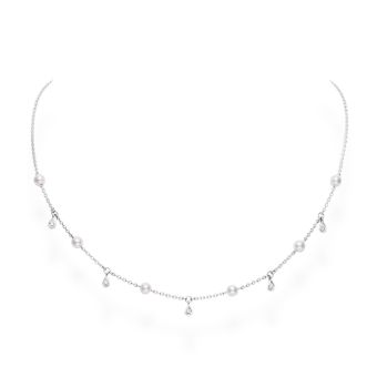 Mikimoto Akoya Cultured Pearl and Diamond Necklace in 18K White Gold