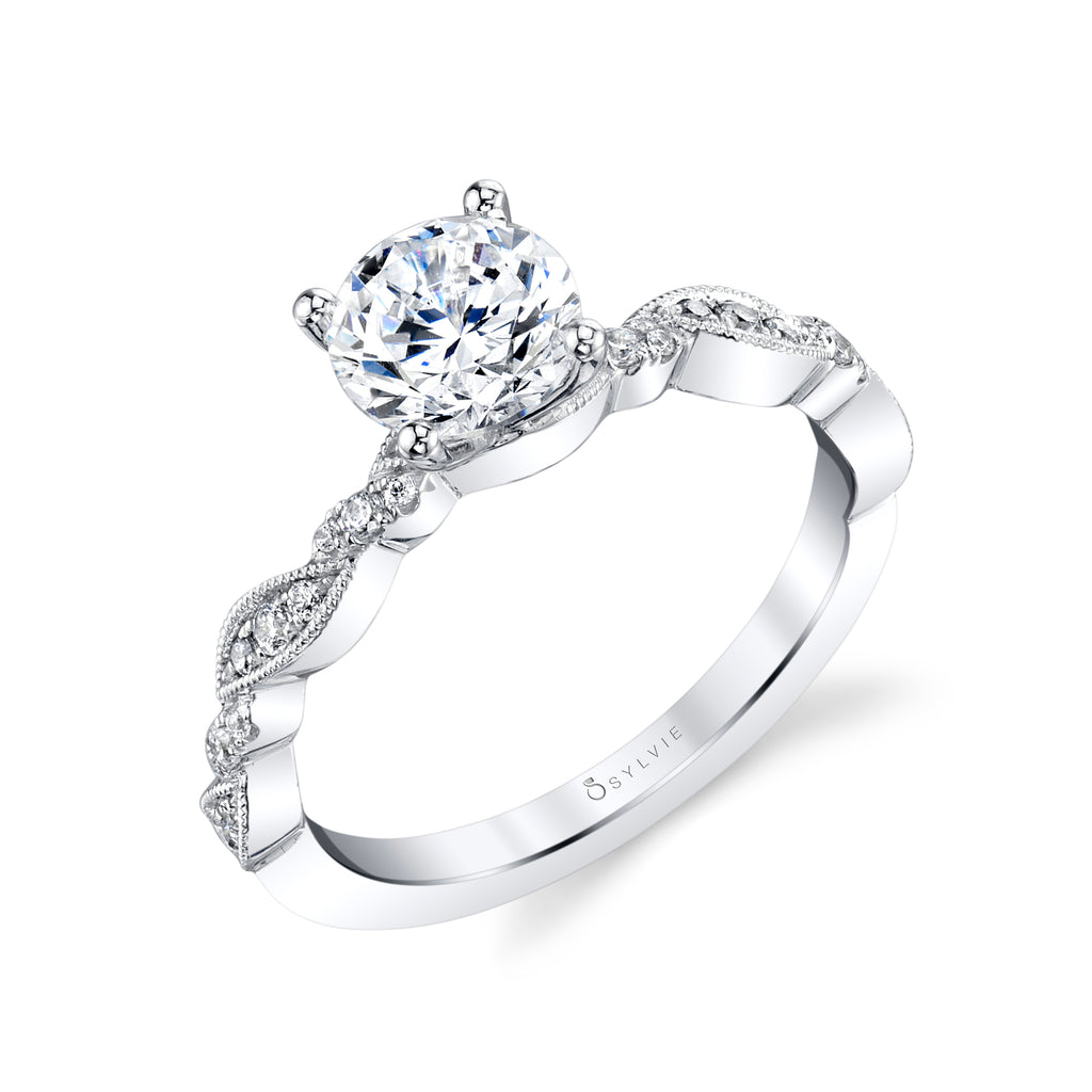 Sylvie 14k Multi-tone Gold and Platinum Diamond Straight Engagement Ring