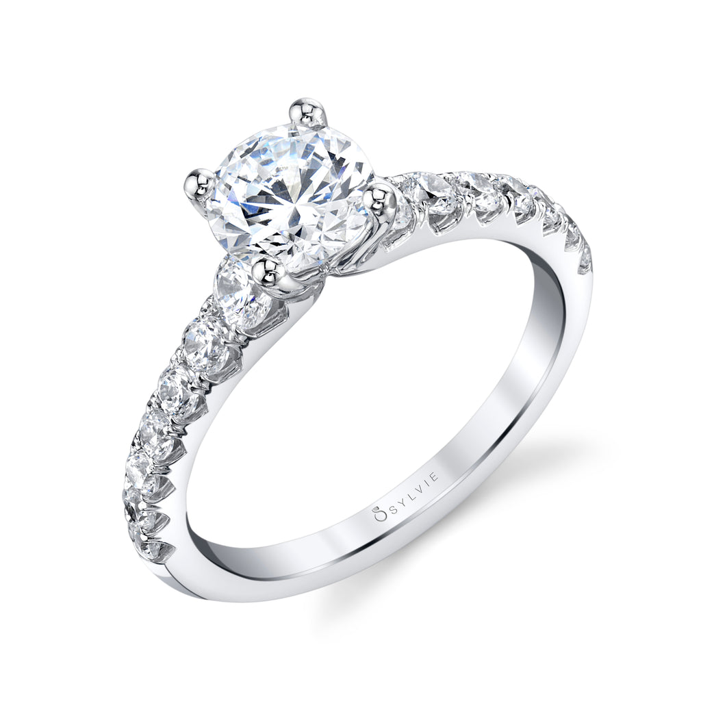 Sylvie 14k Multi-tone Gold and Platinum Diamond Straight Engagement Ring